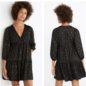 Madewell Metallic Jaquard tiered mini dress.